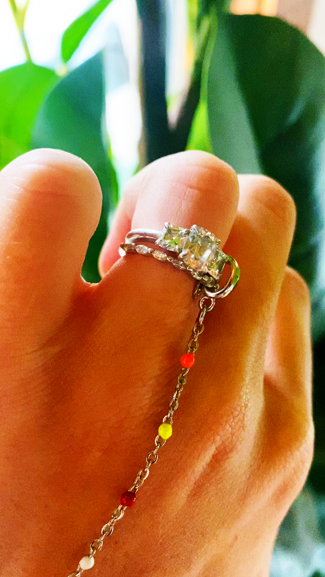 Stainless w/ Colorful Beads Ring Link